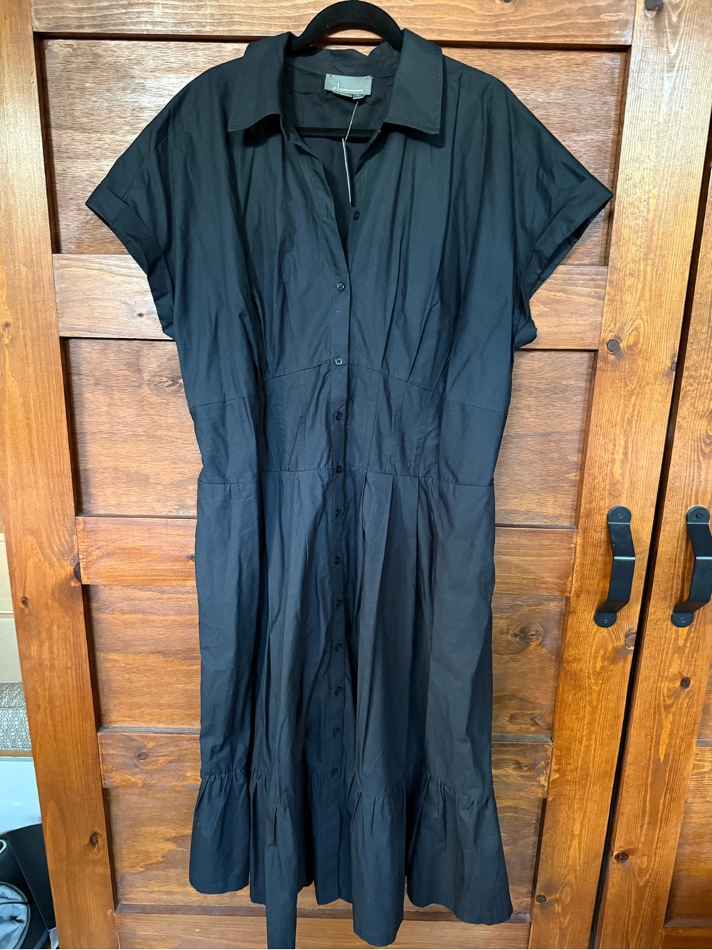 Anthropologie Black Button-Front Midi Shirt Dress - Picture 2 of 5